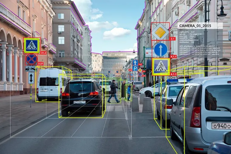 Cognitive Pilot autonomous-vehicle perception detecting cars, signs and pedestrians