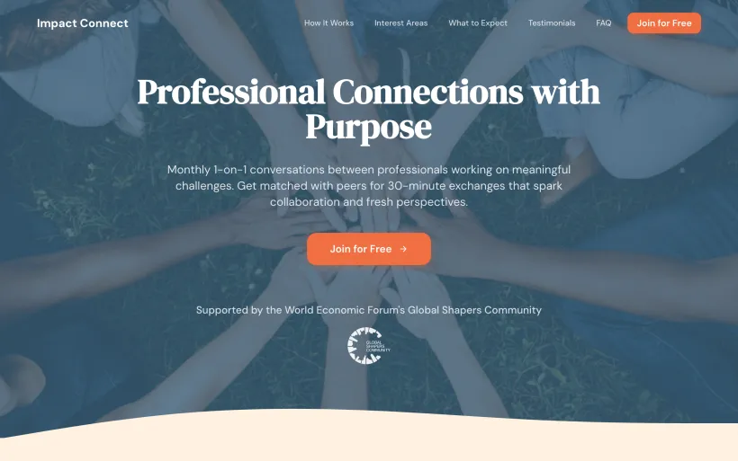 Impact Connect landing page: Professional Connections with Purpose